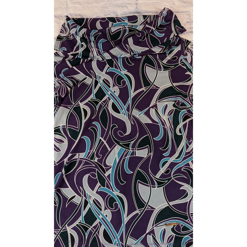 Anne Klein M Purple Teal Abstract Swirl Cowl Neck Long Sleeve Top - Picture 2 of 6